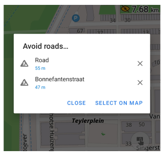 Avoid roads map