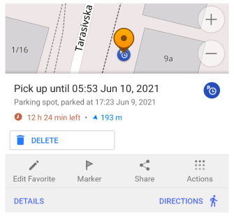 Action Delete Parking in Android
