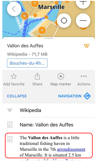 French Wikipedia POI in English in iOS