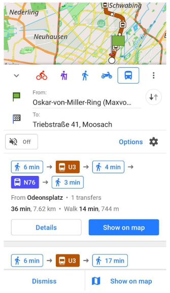 Navigation public transport routes Android