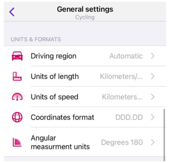 Profiles General Settings Units &amp; formats iOS