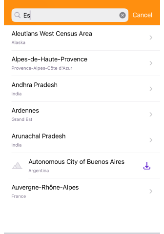 Search function to download map iOS
