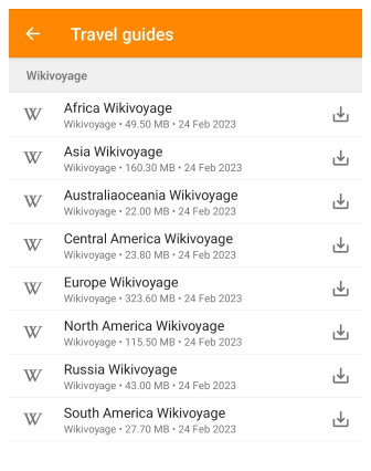 Travel guides download menu