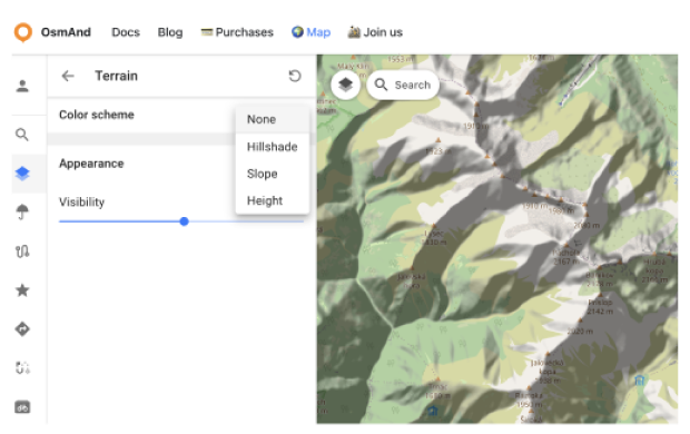Menü "Karte konfigurieren" Gelände