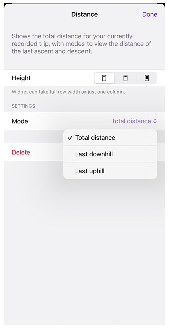 Widget de grabación de viaje