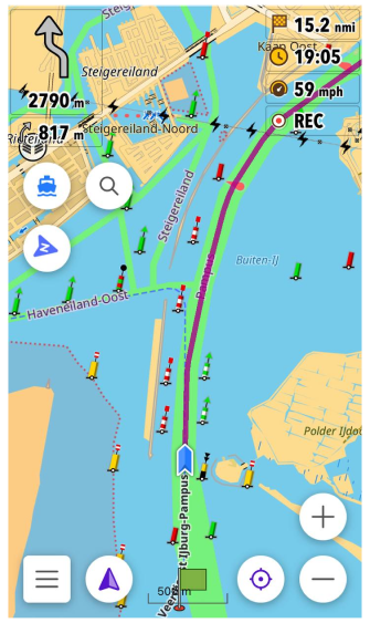 Écran de navigation bateau iOS