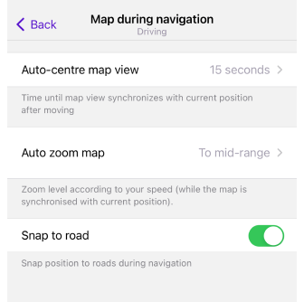 Écran de la carte pendant la navigation