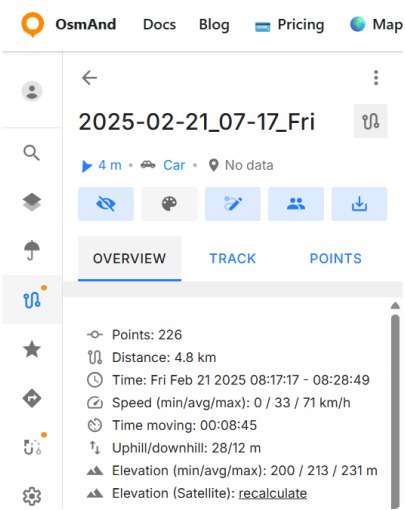 Menu Configurer la carte Traces
