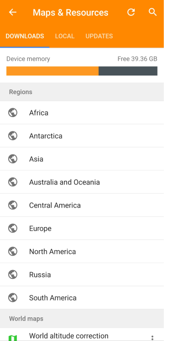 Menu de téléchargement de carte général Android