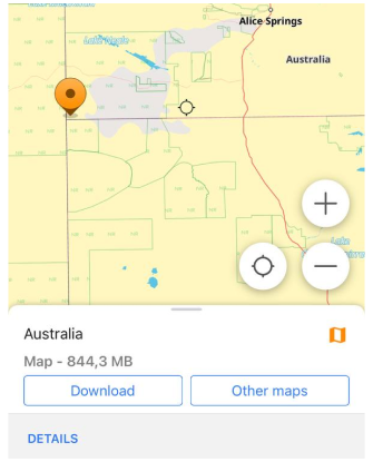 Un court appui sur la carte du monde permet de télécharger la carte de la région