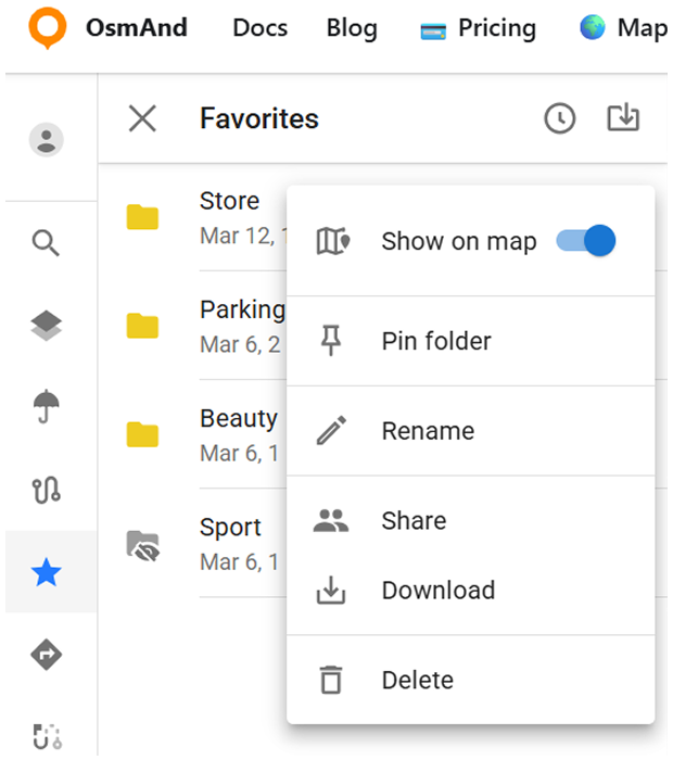 OsmAnd Web cloud Favorites edit