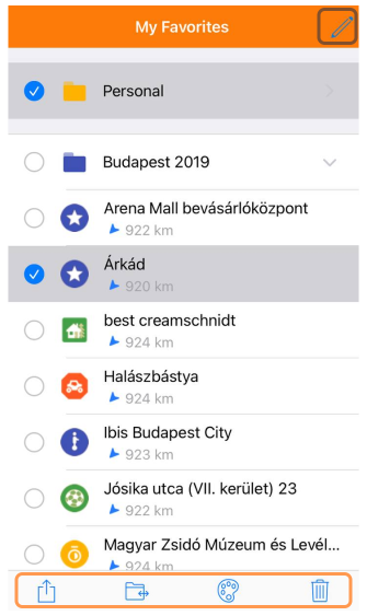 Actions sur les favoris iOS