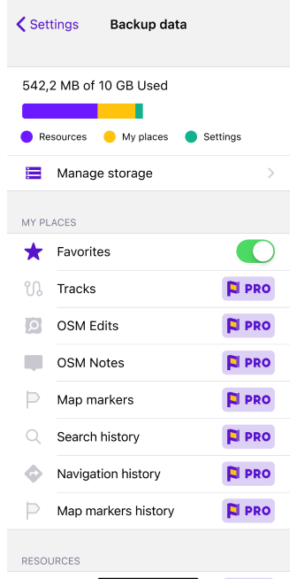Actions sur les favoris iOS