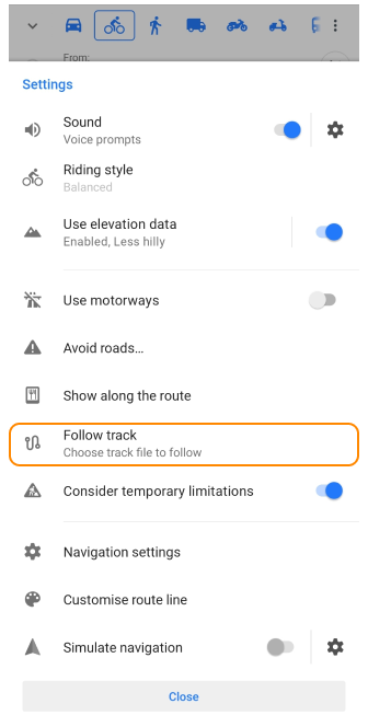 Sélectionner la trace pour naviguer Android 1
