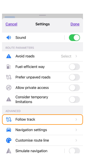 Sélectionner la trace pour naviguer iOS 1