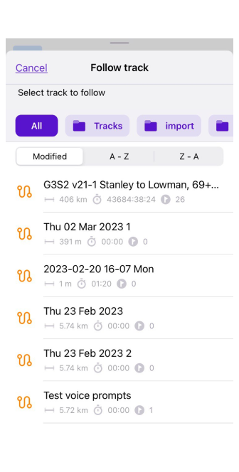 Sélectionner la trace pour naviguer iOS 2