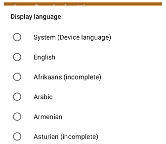 Paramètres généraux Langue Android