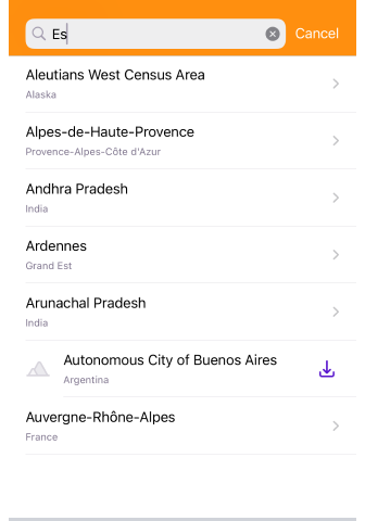 Fonction de recherche pour télécharger la carte iOS