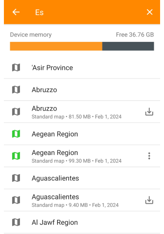 Fonction de recherche pour télécharger la carte Android