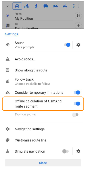 Paramètres Routage en ligne Android