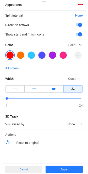 Menu Trace Apparence Android