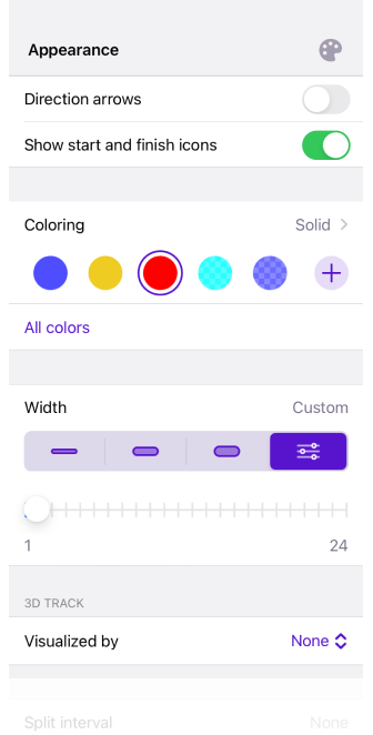 Menu Trace Apparence iOS