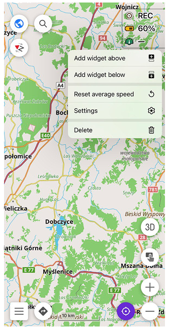 Menu contestuale del widget