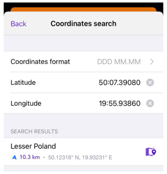 Zoek coördinaten iOS