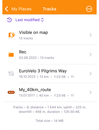 My Places with tracks in iOS