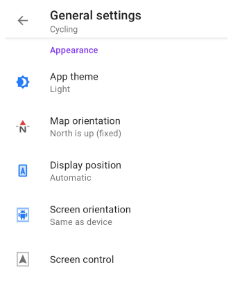 Profiles General Settings Appearance Android