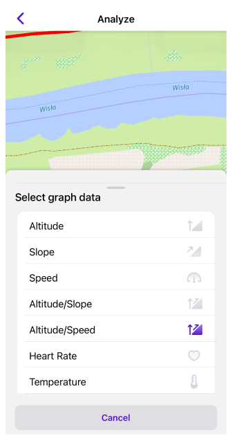 Track menu analyze on map