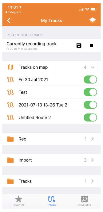 Tracks menu iOS
