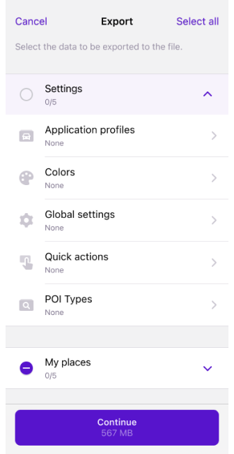 Profile Aktionen Export iOS