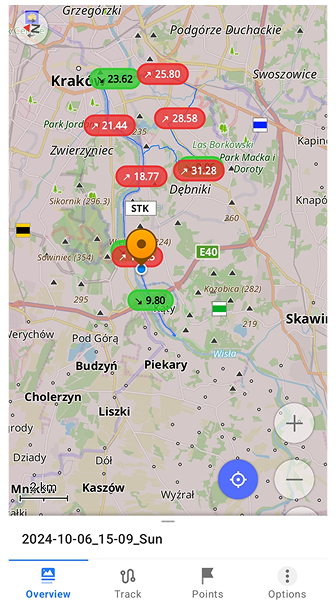 Track-Aufteilung nach Bergauf/-ab Karte