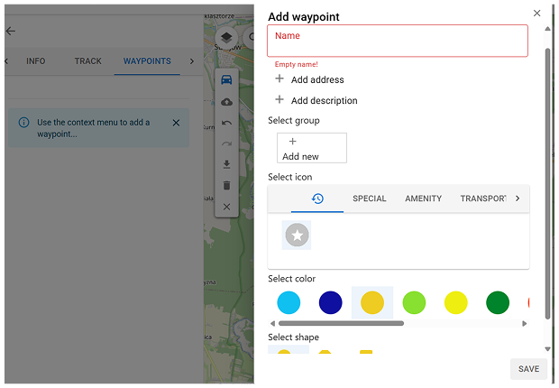 OsmAnd Web Wegpunkte-Panel