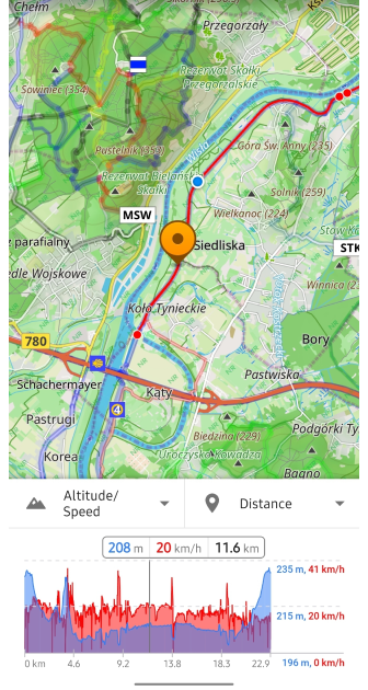 Menu Tracé analyser sur la carte distance Android