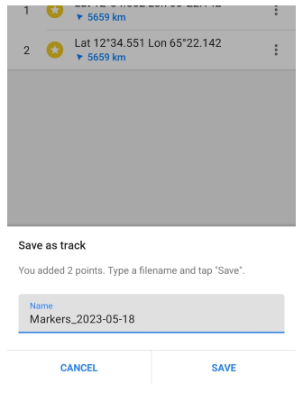 Saisie de coordonnées enregistrer le point Android 1