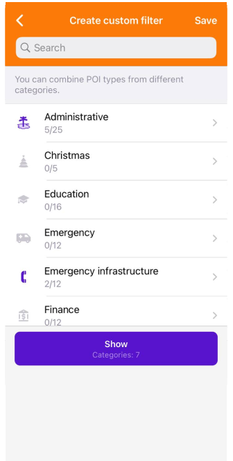 Filtre de POI personnalisé iOS