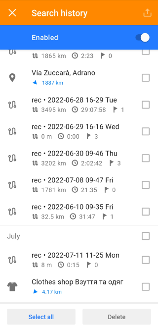 Paramètres généraux Historique Android