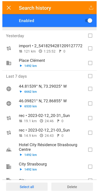 Paramètres généraux Historique Android