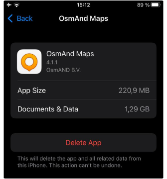Paramètres généraux stockage iOS