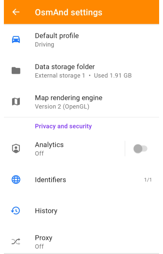 Paramètres généraux des profils Android