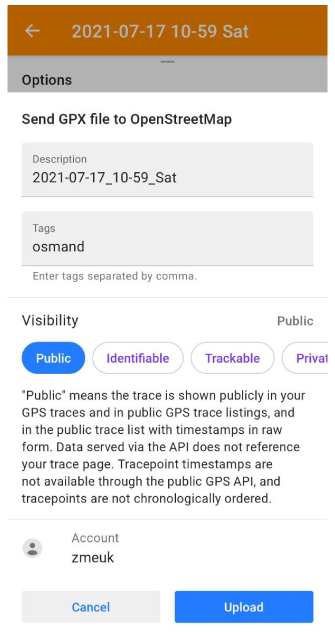 Plugin d&#39;édition OpenStreetMap GPX vers OSM Android