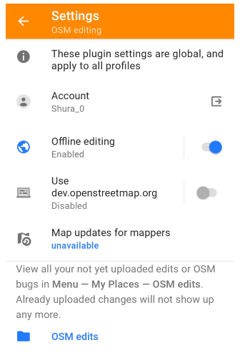 Paramètres du plugin d&#39;édition OpenStreetMap Android