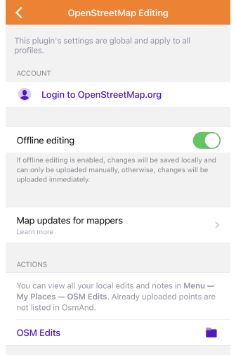 Paramètres du plugin d&#39;édition OpenStreetMap Android