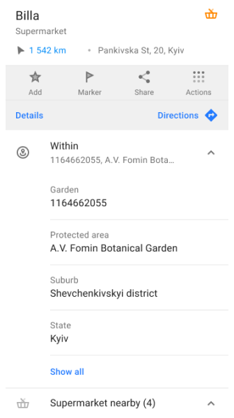 Informations sur les polygones Android