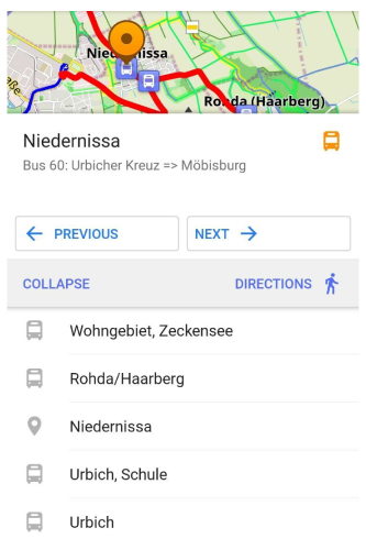 Liste des itinéraires de transport en commun Android