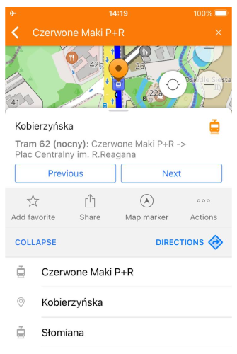 Liste des itinéraires de transport en commun Android