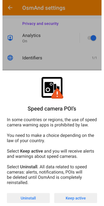 Paramètres généraux Radars Android