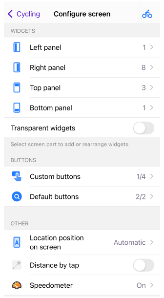 Menu Configurar tela